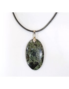 Pendentif Jaspe Galaxie Etoilée Ovale avec Cordon 44cm + 5cm