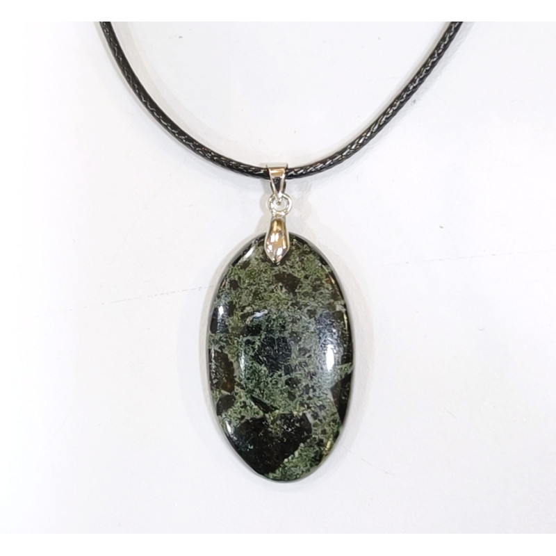 Pendentif Jaspe Galaxie Etoilée Ovale avec Cordon 44cm + 5cm