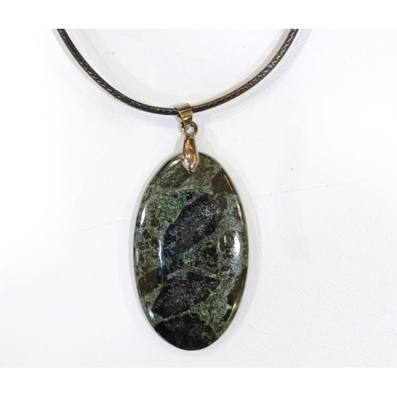 Pendentif Jaspe Galaxie Etoilée Ovale avec Cordon 44cm + 5cm