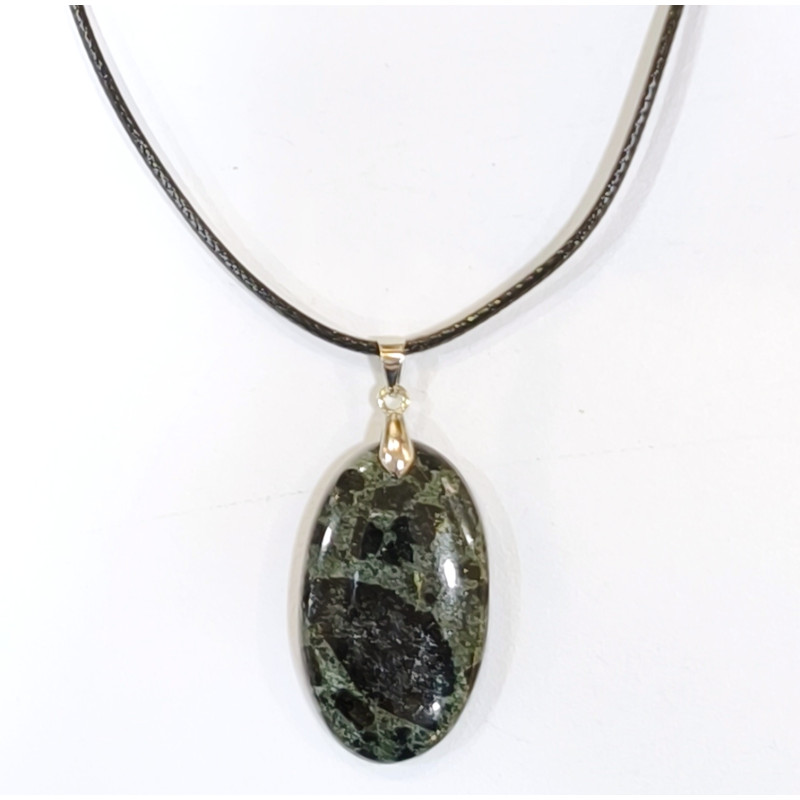 Pendentif Jaspe Galaxie Etoilée Ovale avec Cordon 44cm + 5cm