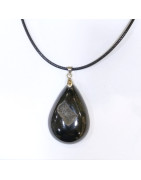 Pendentif Onyx Goutte avec Cordon Noir 44cm + 5cm