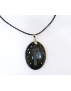 Pendentif Onyx Ovale avec Cordon Noir 44cm + 5cm