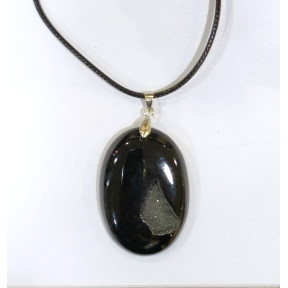 Pendentif Onyx Ovale avec Cordon Noir 44cm + 5cm