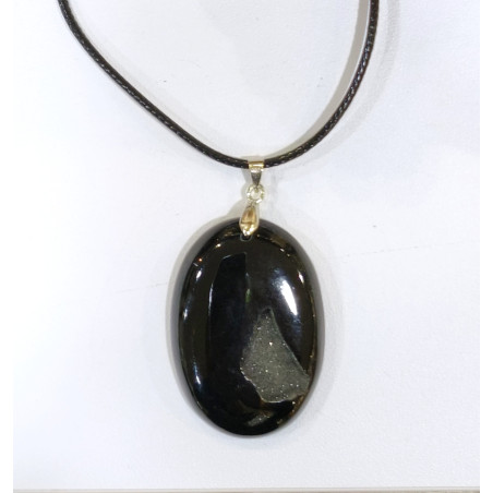 Pendentif Onyx Ovale avec Cordon Noir 44cm + 5cm