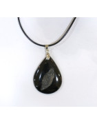Pendentif Onyx Goutte avec Cordon Noir 44cm + 5cm