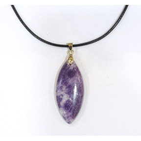 Pendentif Lépidolite Navette avec Cordon Noir 44cm + 5cm