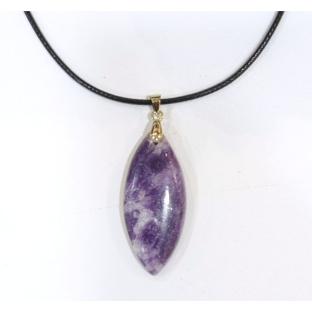 Pendentif Lépidolite Navette avec Cordon Noir 44cm + 5cm