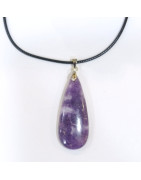 Pendentif Lépidolite Goutte avec Cordon Noir 44cm + 5cm
