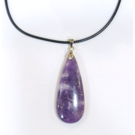 Pendentif Lépidolite Goutte avec Cordon Noir 44cm + 5cm