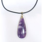 Pendentif Lépidolite Goutte avec Cordon Noir 44cm + 5cm