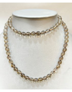 Collier Quartz Fumé Pierres Rondes 8mm Type Sautoir 40cm