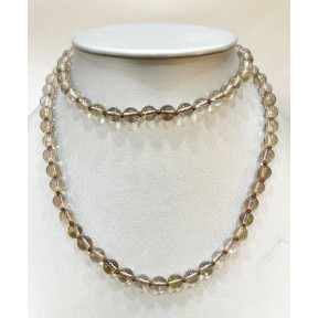 Collier Quartz Fumé Pierres Rondes 8mm Type Sautoir 40cm