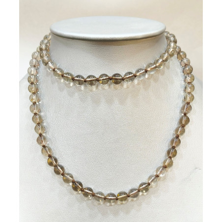 Collier Quartz Fumé Pierres Rondes 8mm Type Sautoir 40cm