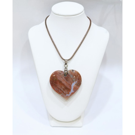 Pendentif Jaspe Bréchique Cœur avec Cordon 44cm + 5cm