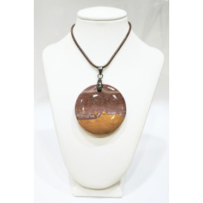 Pendentif Jaspe Mokaïte Rond avec Cordon 44cm + 5cm