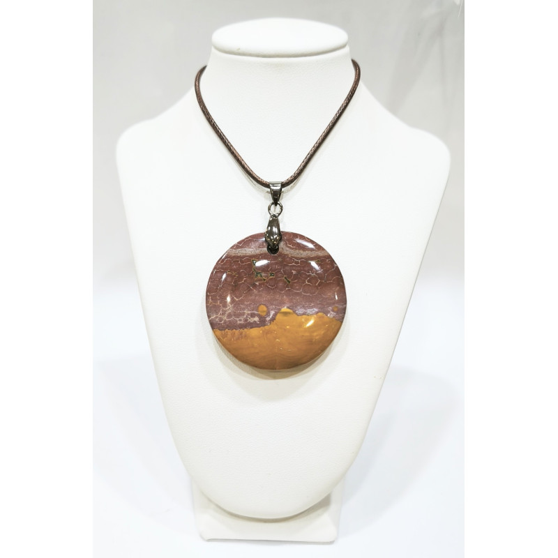 Pendentif Jaspe Mokaïte Rond avec Cordon 44cm + 5cm