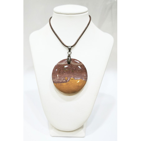 Pendentif Jaspe Mokaïte Rond avec Cordon 44cm + 5cm