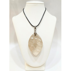 Pendentif Cristal de Roche Navette avec Cordon 44cm + 5cm