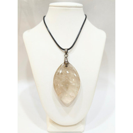 Pendentif Cristal de Roche Navette avec Cordon 44cm + 5cm