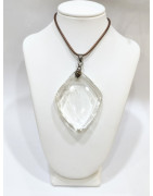 Pendentif Cristal de Roche Losange avec Cordon 44cm + 5cm