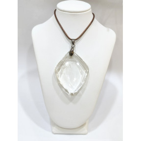Pendentif Cristal de Roche Losange avec Cordon 44cm + 5cm