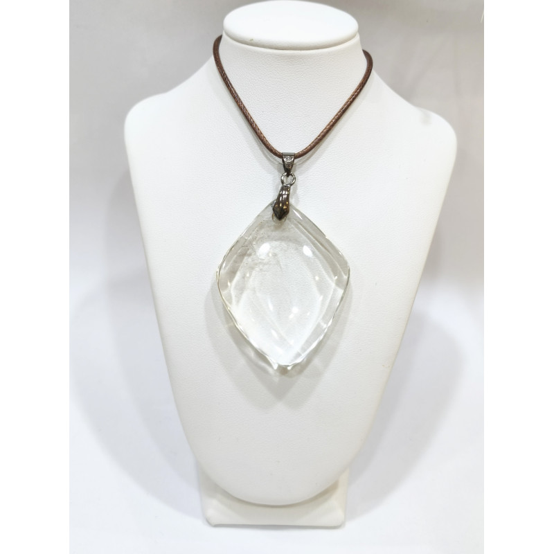 Pendentif Cristal de Roche Losange avec Cordon 44cm + 5cm