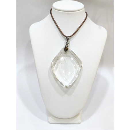 Pendentif Cristal de Roche Losange avec Cordon 44cm + 5cm