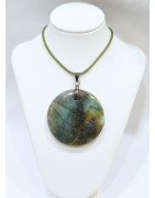 Pendentif Labradorite Rond avec Cordon 44cm + 5cm