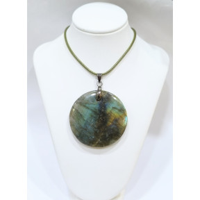 Pendentif Labradorite Rond avec Cordon 44cm + 5cm