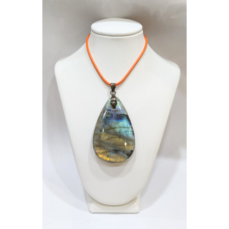 Pendentif Labradorite Goutte avec Cordon 44cm + 5cm