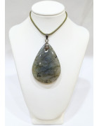 Pendentif Labradorite Goutte avec Cordon 44cm + 5cm