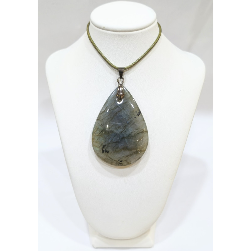 Pendentif Labradorite Goutte avec Cordon 44cm + 5cm