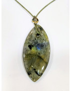 Pendentif Labradorite Navette avec Cordon Réglable