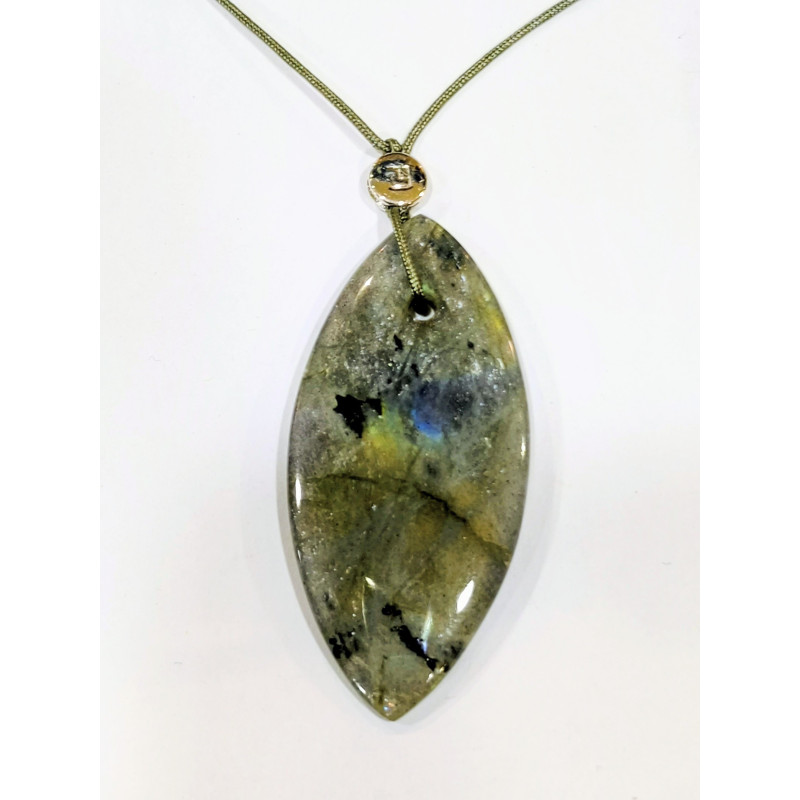 Pendentif Labradorite Navette avec Cordon Réglable