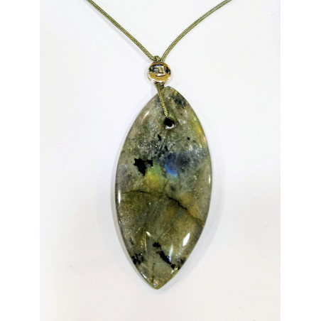 Pendentif Labradorite Navette avec Cordon Réglable