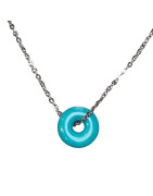 Pendentif Turquoise Donut sur Chaîne Acier