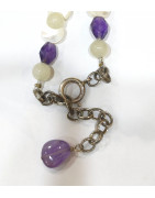 Collier Nacre et Améthyste avec Pierres Rondes Pierre de Lune 60cm Argent 925