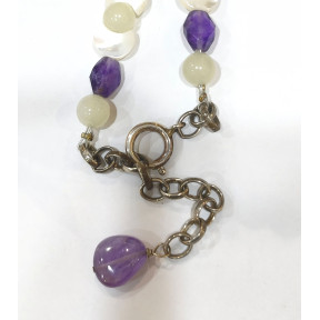 Collier Nacre et Améthyste avec Pierres Rondes Pierre de Lune 60cm Argent 925
