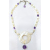 Collier Nacre et Améthyste avec Pierres Rondes Pierre de Lune 60cm Argent 925