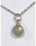 Pendentif Labradorite Pierre Ronde Facettée avec Chaîne Acier 46cm