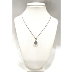 Pendentif Labradorite Pierre Ronde Facettée avec Chaîne Acier 46cm