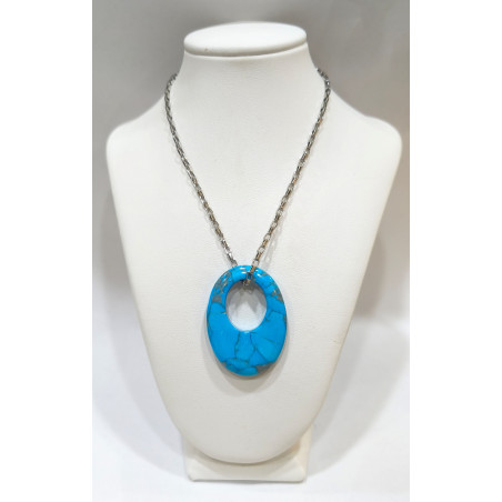 Pendentif Turquoise avec Chaîne Acier 44cm