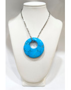 Pendentif Turquoise Donut avec Chaîne Acier 44cm