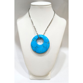 Pendentif Turquoise Donut avec Chaîne Acier 44cm