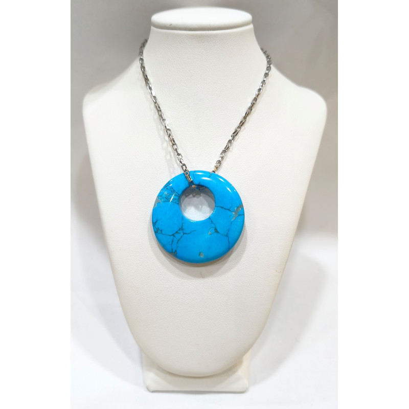 Pendentif Turquoise Donut avec Chaîne Acier 44cm