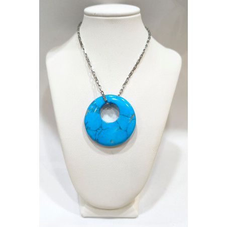 Pendentif Turquoise Donut avec Chaîne Acier 44cm