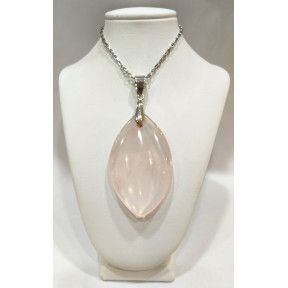 Pendentif Quartz Rose avec Chaîne Acier 46cm