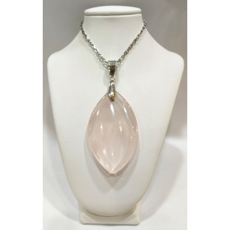 Pendentif Quartz Rose avec Chaîne Acier 46cm