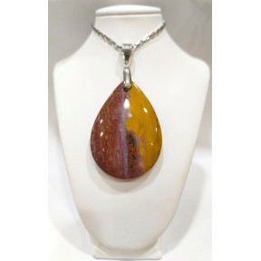 Pendentif Jaspe Mokaïte Goutte avec Chaîne Acier 46cm
