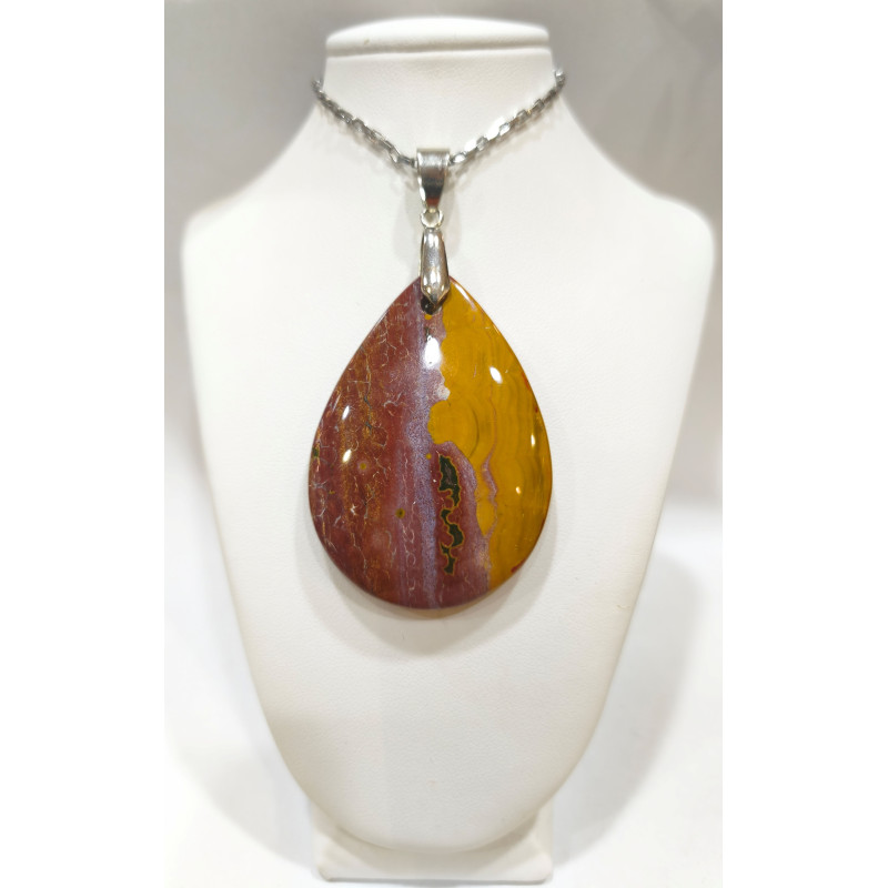 Pendentif Jaspe Mokaïte Goutte avec Chaîne Acier 46cm